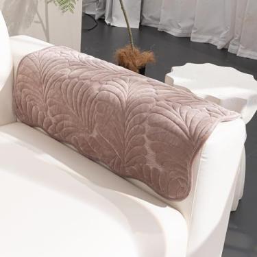 Imagem de JPGGD Capa de sofá de folhas de palmeira, capas de sofá de pelúcia para sofá secional, capa de veludo para sofá, capas protetoras antiderrapantes, capa de apoio de braço em forma de L (1 peça, cáqui