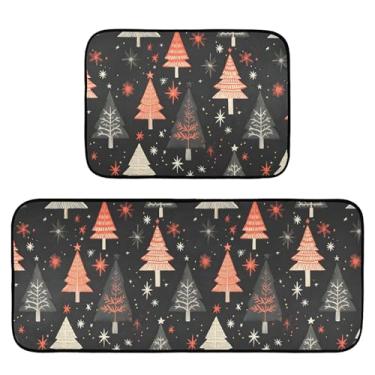 Imagem de Wassud Tapetes de cozinha vintage para árvore de Natal, decoração de casa, tapetes de cozinha, acolchoados, antifadiga, antiderrapantes, laváveis, itens essenciais de cozinha, conjunto de 2