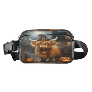 Imagem de CEBUGI Pochetes de caminhada para homens e mulheres, pochetes modernas de vaca Highland de Halloween, resistentes à água, com cinto ajustável para treino, viagem, corrida