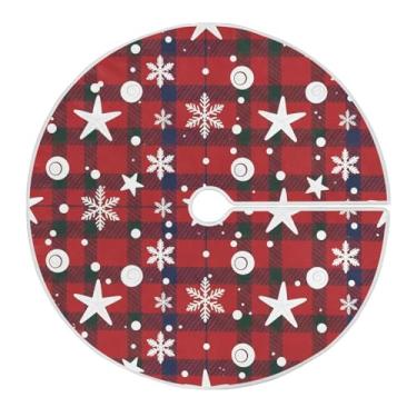 Imagem de Wassud Saia para árvore de Natal, flocos de neve, xadrez vermelho, enfeites de Natal, tapete de árvore grande para decoração de festa de ano novo, 121 cm