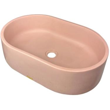 Imagem de Cuba Banheiro Rosa Sobrepor Apoio Rustica Pia Oval Concreto 50 cm