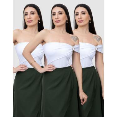 Imagem de Kit 3 Bodys Feminino sem alça Elegante Fivela Suplex Moda Social - Swi