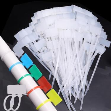 Imagem de 100 peças abraçadeira de cabo com zíper autotravante à prova d'água marcador de rede marcadores de etiqueta de nylon clipe de cabo de gerenciamento de fio de malha, 11 cm (branco)
