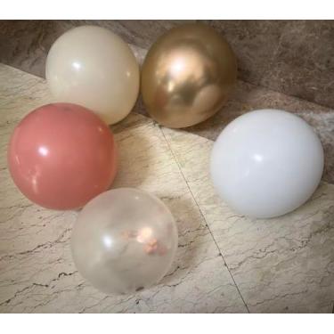 Imagem de Balões brancos de blush rosa, 50 peças de balões brancos de areia de 30 cm e dourados metálicos para aniversários, casamentos e decorações de festa