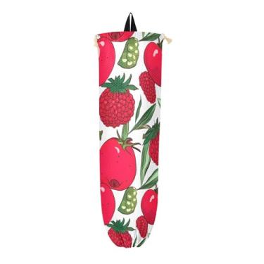 Imagem de Organizador de armazenamento de saco plástico vermelho de frutas tropicais, suporte de saco de plástico, organizador de sacolas plásticas de cozinha