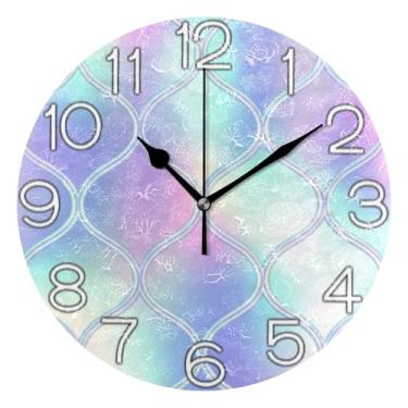 Imagem de Relógio de parede analógico decorativo relógio de cozinha bonito operado a pilhas, decoração de parede vintage, sala de estar, pastel de treliça macia, 25 cm, ponteiros pretos