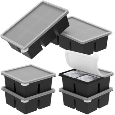 Imagem de ZFLYCANP Conjunto de 6 bandejas de gelo de silicone, bandeja quadrada para cubos de gelo com tampa removível, reutilizável, empilhável e economiza espaço, livre de BPA para uísque, coquetéis, bebidas