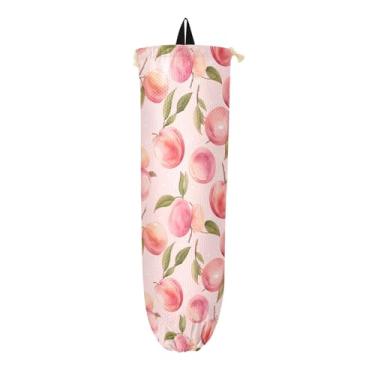 Imagem de Pêssegos em aquarela na parede de dispensador de sacolas de supermercado rosa, suportes de plástico para sacolas de supermercado, organizador de dispensador de sacolas plásticas