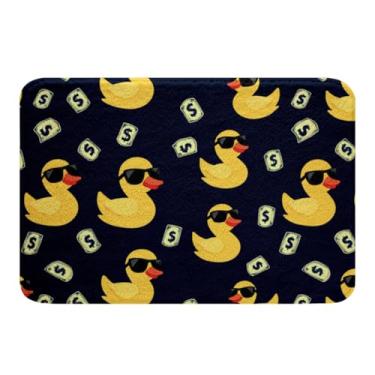 Imagem de Erosebridal Tapetes de banheiro de pato de borracha 40,6 cm x 61 cm Tapete de banho fofo de pato amarelo com desenho animado de animais tapetes de chão com estampa de dólar americano antiderrapante