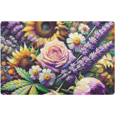 Imagem de TSENQUE Capacho personalizado lavanda girassóis rosas Halloween lindo tapete de porta da frente de outono, tapete de boas-vindas absorvente lavável tapetes de entrada interna para casa 81 cm x 50 cm