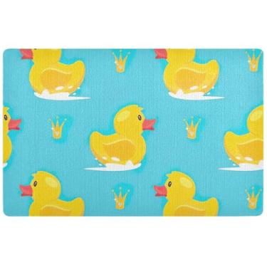 Imagem de TSENQUE Tapete de porta interno de desenho animado amarelo pato azul fofo grande engraçado tapete de boas-vindas, tapetes de entrada antiderrapante para cães, 81 x 50 cm