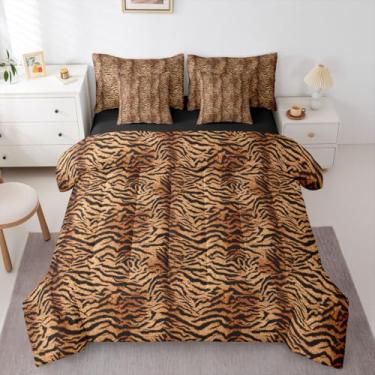 Imagem de Erosebridal Jogo de cama casal com estampa de tigre marrom, 7 peças, para mulheres e adultos - Conjunto de edredom com estampa de pele de tigre selvagem com estampa de animal de tigre tigre