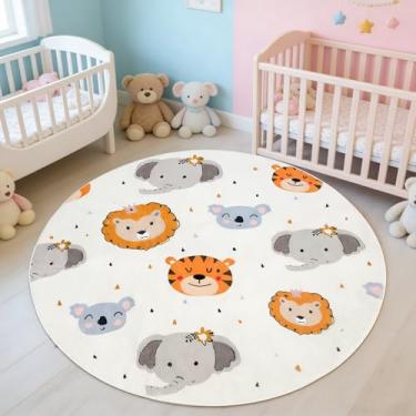 Imagem de Lacomfy Tapete infantil de animais – 1,8 m, redondo, antiderrapante, macio, tapete de desenho animado lavável, adequado para sala de jogos, quarto, sala de estar, sala de aula