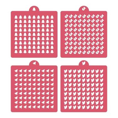 Imagem de Pacote com 4 estênceis reutilizáveis de glacê de glacê, gema com glitter, conjunto de modelos de estêncil de padaria para bolo de biscoito e cupcake, artesanato faça você mesmo, copos reutilizáveis