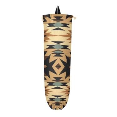 Imagem de Suporte de sacola de compras estilo sudoeste marrom e preto, dispensador de sacolas de supermercado, organizador de sacolas plásticas de cozinha