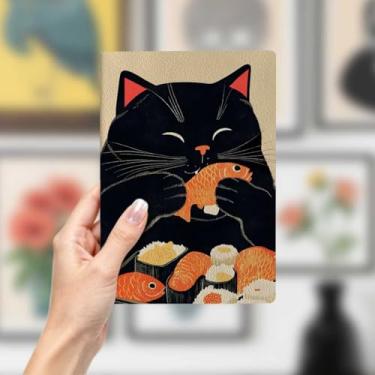 Imagem de Caderno de couro de gato, caderno A5 para anotações de escritório, agenda de 21 x 14,7 cm, agenda de viagem, presente para amantes de gatos, 16