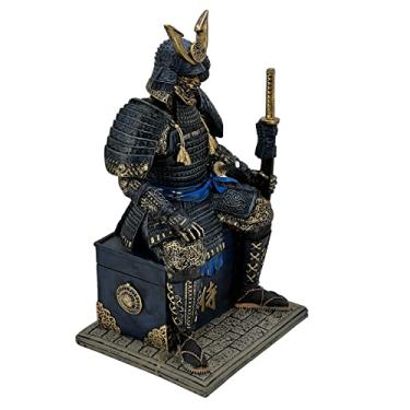 Imagem de LOOYAR Samurai Antigo Medieval Guerreiro Morto-Vivo Estátua de Resina Ornamento Estatueta Artesanato para Casa Sala de Estar Varanda Decoração Escritório Mesa Mesa Arranjo Presente (Azul)