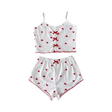 Imagem de Conjunto De Pijamas Femininos Com Estampa De Coração Em Tecido Macio E