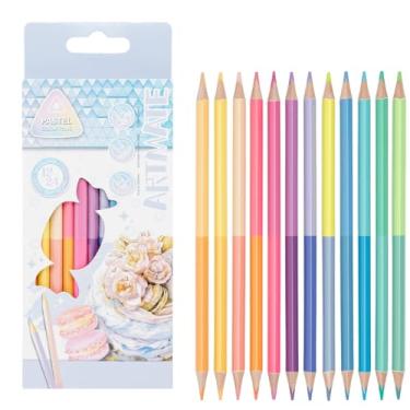 Imagem de Ouksma Conjunto de lápis de cor de ponta dupla, 12 lápis com 24 cores pastel, suprimentos de desenho de ponta dupla para livros de colorir adultos, esboços, diários e projetos de arte (24 cores)