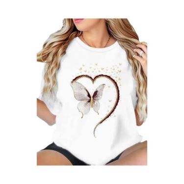 Imagem de Camiseta plus Size Branca Com Estampa De Coração De Borboleta, Inspira