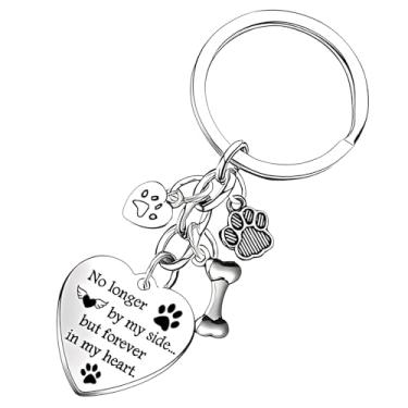 Imagem de Cranviech Chaveiro memorial de cachorro presente para perda de cachorro - presente de simpatia de lembrança, "No Longer by My Side but Forever in My Heart", chaveiro com pingente de impressão de pata