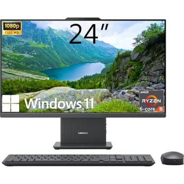 Imagem de Lenovo Computador Desktop All-in-One IdeaCentre, tela FHD de 24 polegadas, AMD Ryzen 5 7535HS de 6 núcleos, DDR5 de 16 GB, SSD de 512 GB, Wi-Fi 6, entrada e saída HDMI, KB e mouse sem fio, Windows 11