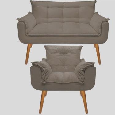 Imagem de Kit 01 Poltrona + 01 Namoradeira Opala Suede Capuccino -CASA DA POLTRO