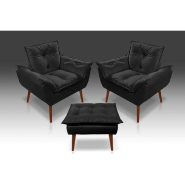 Imagem de Kit 02 Poltrona Opala +01 Puf Opala Suede Preto -RV DECORA  - CASA DA 