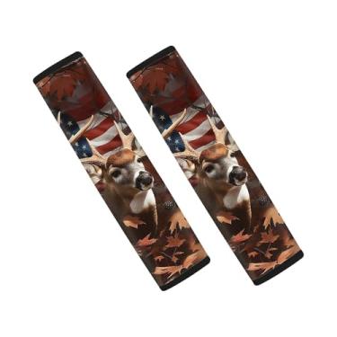 Imagem de gearider Almofadas de cinto de segurança de carro de veado capas de cinto de segurança camuflagem caça macia conforto ombro almofada de cinto de segurança bandeira dos EUA almofada de cinto de