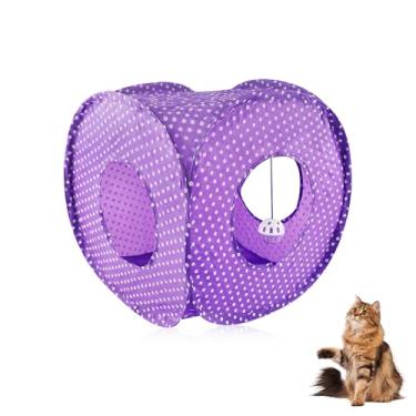 Imagem de Andiker Tenda para gatos, 3 furos, segura e forte, túnel dobrável fácil de carregar, casa para gatos internos, gatinhos, se esconder, brincar, treinar, dormir (roxo quadrado)