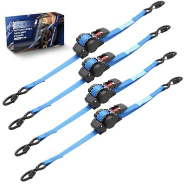 Imagem de ANLULOAD Alça de catraca retrátil, alça de amarração de catraca para motocicletas, barcos, quadriciclos, Utvs. (2,5 cm x 9,8 pés) azul