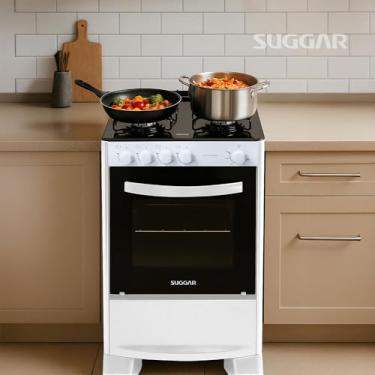 Imagem de Suggar Fogão de Piso, Gás, Cook Essence, Mesa de Vidro Temperado, 4 Bocas, Forno 56L, Branco, 49,4x64,3x92cm, Controle Frontal, 21,3kg