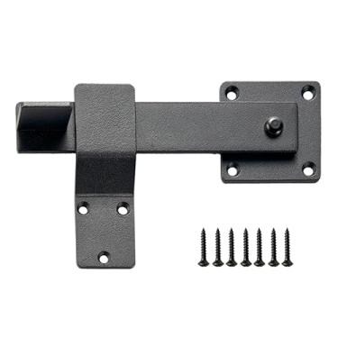 Imagem de SUMBIN Trava de porta dobrável de 14 cm para uso pesado, trava de porta de celeiro, trava de porta de celeiro, trava de portão para madeira/vinil/PVC / porta de celeiro em preto fosco 1 pacote