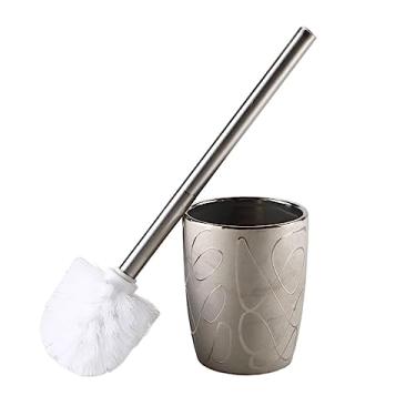 Imagem de Conjunto de escova de vaso sanitário de cerâmica escova de banheiro escova de limpeza de vaso sanitário cabo longo suporte de escova de vaso sanitário esfregão de vaso sanitário