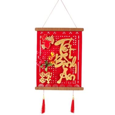 Imagem de KYMY Decoração de pendurar de ano novo vietnamita – 2026 Ornamento de madeira vietnamita com tecido não tecido, pingente de festival de primavera para porta de casa de ano novo lunar sala de estar