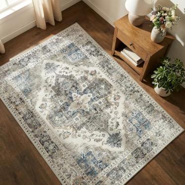 Imagem de jinchan Tapete moderno 12 x 18 cm, tapetes laváveis casuais, antiderrapantes, ultrafinos, leves, tapetes retrô elegantes para sala de estar, quarto, sala de jogos, escritório