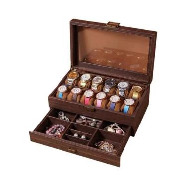 Imagem de Caixa De Relógio De Couro Marrom Estilo Retrô WELLZONE Imitando Madeir