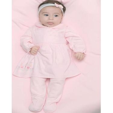 Imagem de Saída Maternidade Algodão Bordado Vestido Rosa 5 Pçs Fofinho-Feminino