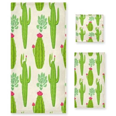 Imagem de xigua Conjunto de toalhas de banheiro de desenho animado cactos e suculentas toalha de banho macia absorvente de 3 peças toalha de mão toalhas decorativas para banheiro, academia, hotel, praia