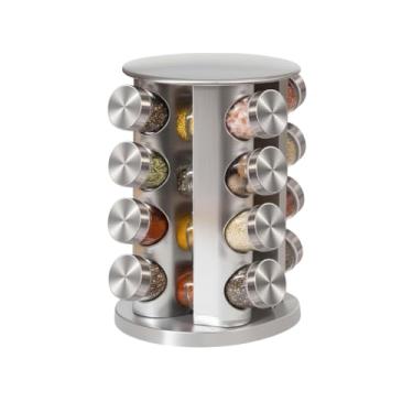Imagem de Porta Tempero Giratório Inox 12/16 / 20 Potes Vidro - Organizador Temperos Porta Condimentos Suporte Premium (16)
