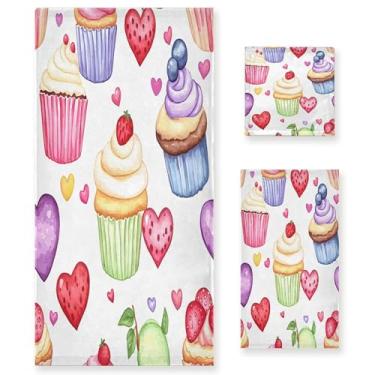 Imagem de xigua Lindo conjunto de toalhas de banheiro Cupcakes absorventes macios 3 peças toalha de banho toalha de mão toalhas decorativas para banheiro, academia, hotel, praia, piscina