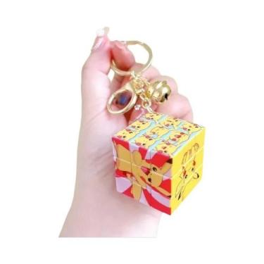 Imagem de Chaveiro Mini Cubo Mágico Pikachu: Brinquedo Quebra-Cabeça Fofo Para C