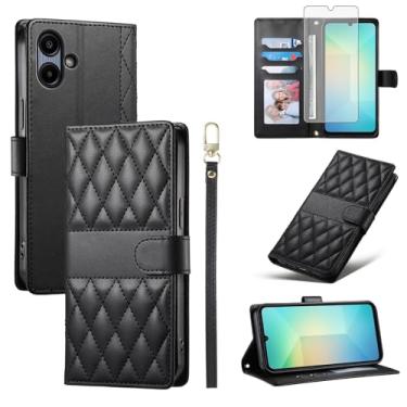 Imagem de Furill Capa carteira para Samsung Galaxy A06/A07 com protetor de tela de vidro temperado, alça de pulso, compartimentos para cartões, suporte fólio, acessórios, capa para celular AO6 5G/AO7 4G A 06 07