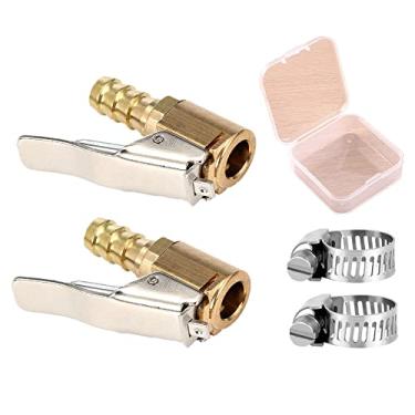 Imagem de MAGIC MOTO Pacote com 2 Válvula de Inflação de Pneu de Latão Mandril de Ar de Fluxo Aberto de 1/10.2 cm com Conector de Bloqueio e Braçadeira de Aço Inoxidável, Mini Compressor de Ar Portátil