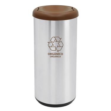 Imagem de Lixeira Inox Tramontina Cápsula Selecta Plus Basculante Com Acabamento Scotch Brite E Tampa Basculante Marrom Em Polipro