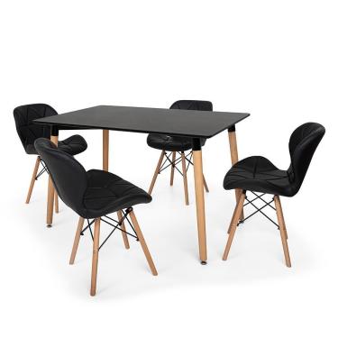 Imagem de Kit Mesa Jantar Eiffel 120x80 Preta 04 Cadeiras Slim Preta