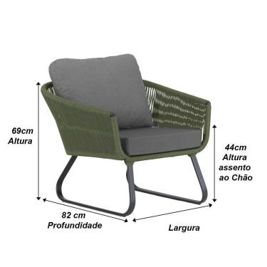 Imagem de Conjunto Sofá E Poltronas Corda Alumínio Para área Verde Musgo