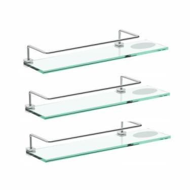 Imagem de Porta Shampoo Prateleira Tripla Suporte Vidro Kit 3 Peças Fenda Alto B