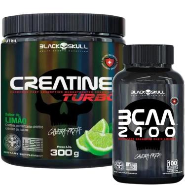 Imagem de Kit Creatina Monohidratada Turbo Black Skull 300g Energia e BCAA Suplemento de aminoácidos 100 Caps-Unissex
