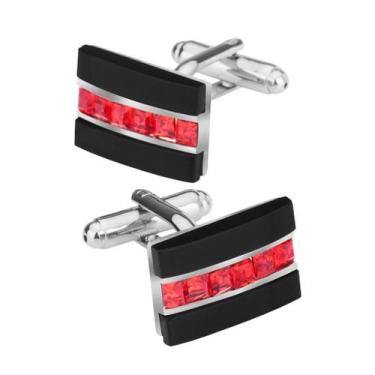 Imagem de Abotoaduras: elegante ônix preto e cristal vermelho para homens - Yiwe